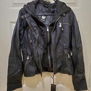 Locke&Love Faux leather moto jacket with removable hood and lining